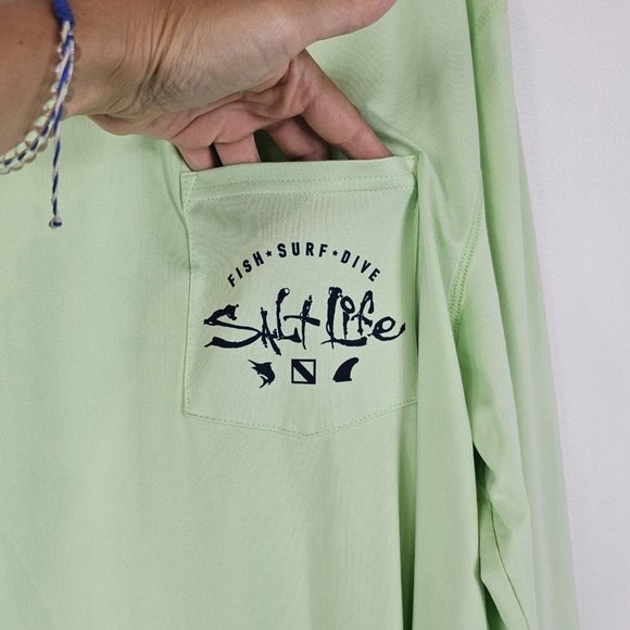 Salt Life Watermans Trifecta Performance T Shirt Mens Size Large Pistachio Green - Picture 2 of 14
